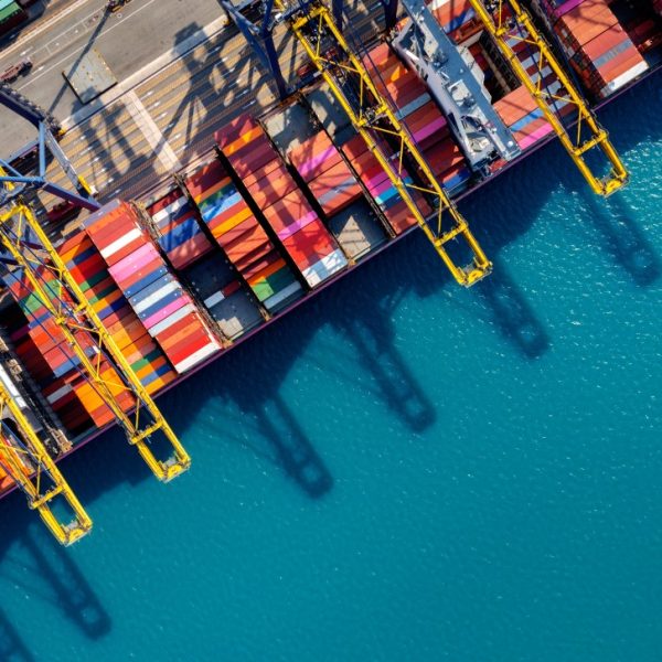 Aerial view cargo ship cargo container harbor 600x600